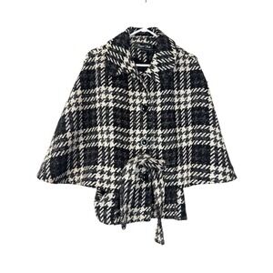 Regent Park Black White Houndstooth Wool Blend Cape‎ Coat Capelet Belted Large